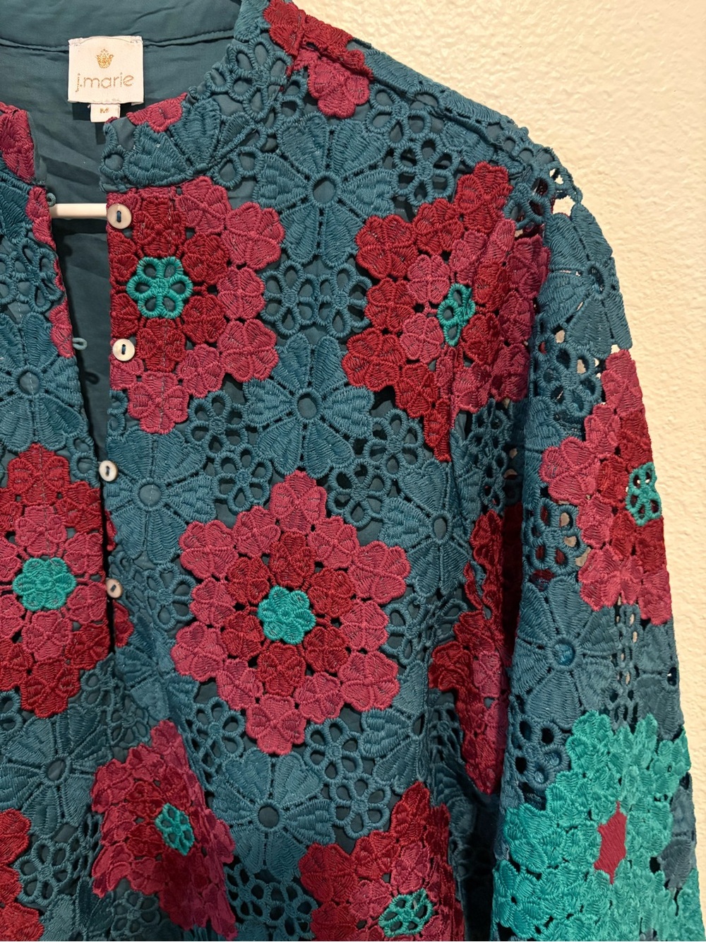 NWT J.Marie Crochet Floral Shift Dress in Teal and Magenta - Picture 3 of 7